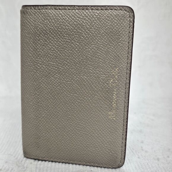 Massimo Dutti Bi Fold Mini Leather Wallet Grey Maroon Casual Minimalist Simple - Picture 3 of 6